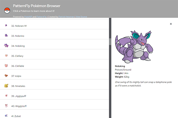PatternFly Pokémon Browser